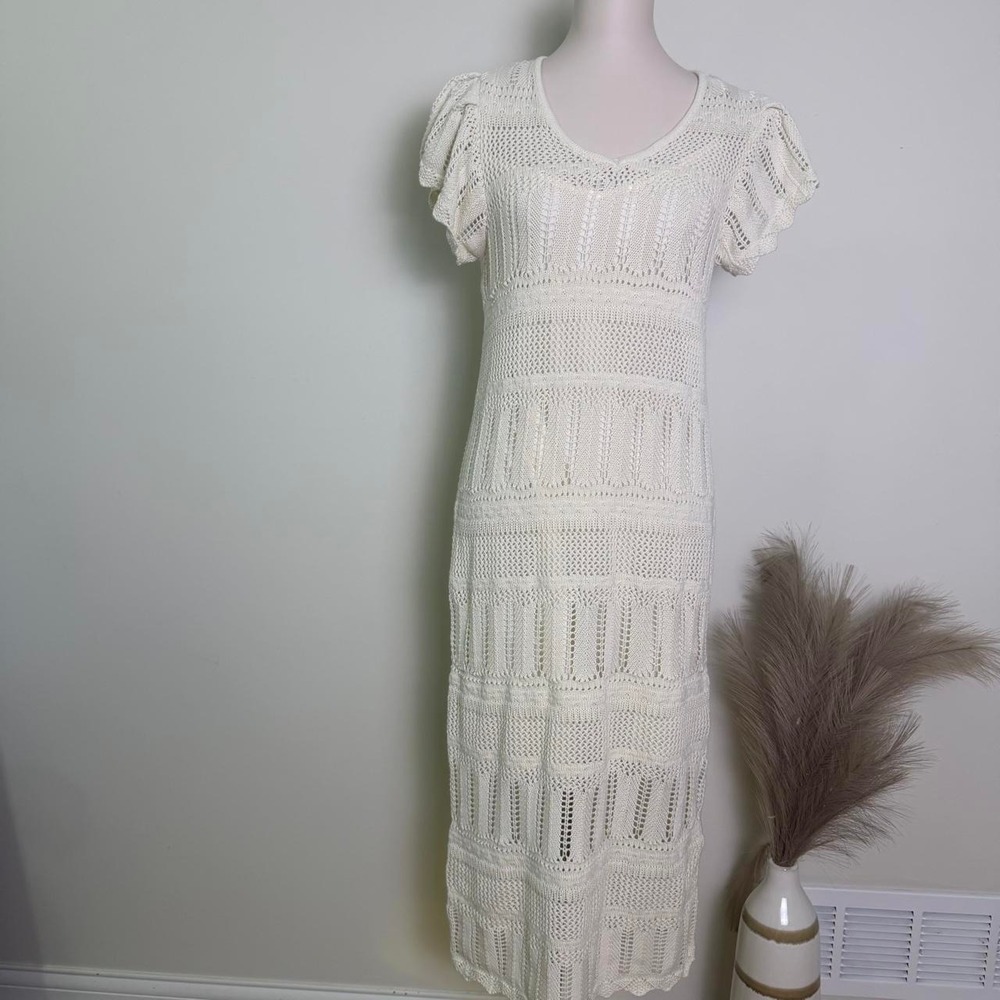 Jessica Simpson L Openwork Crochet Short Sleeve Maxi Dress